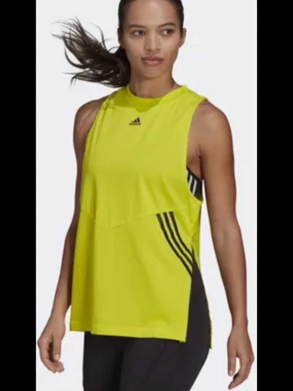 adidas Neon Yellow Sleeveless Workout Tank with Black Accents